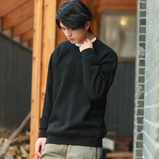 DRONKOO 2025 圆领胸前同色贴布贴大字母复合绒微阔厚卫衣 商品图2