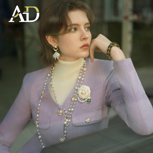 AD紫色小香风套装2024新款女装秋季高端女神范贵妇名媛两件套裙 商品图1