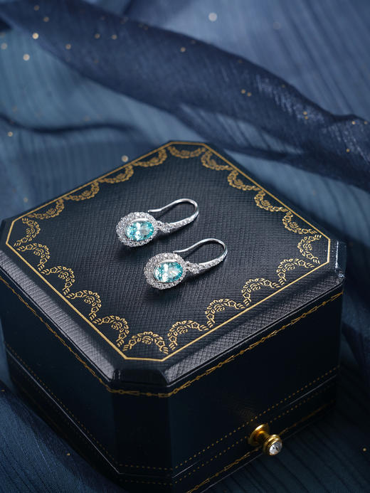 子佩集【湛蓝之海】S925银耳环【EM3085-XF】培育宝石帕拉伊巴蓝碧玺椭圆2510 商品图6