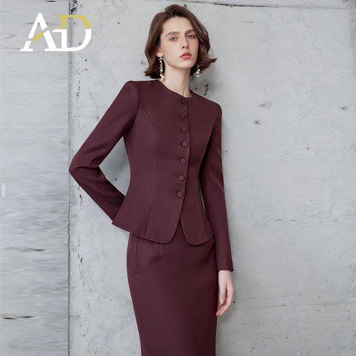 AD安可拉红西装外套女气质高级感修身圆领面试套装职场通勤两件套 商品图3