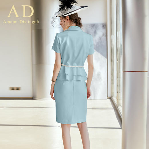 AD夏季职业装气质女神范短袖浅蓝色西装套装OL时尚通勤名媛正装 商品图4