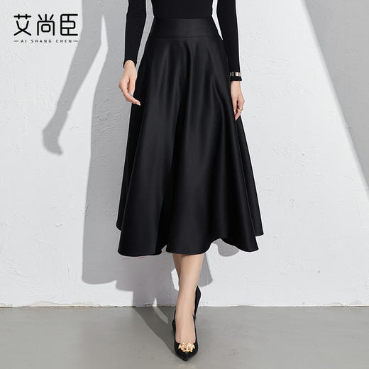 艾尚臣黑色法式赫本风气质半身裙a字长裙中长款显瘦裙子垂坠感 商品图1