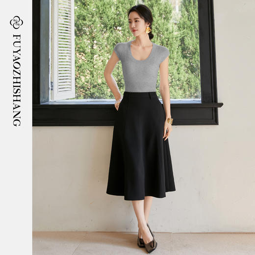 FUYAO扶摇 灰色短袖t恤女2025新款天丝针织衫夏季高级感针织上衣 商品图3