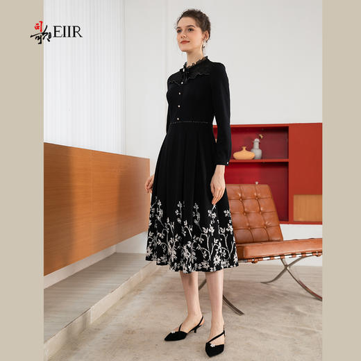 司歌提花端庄秋冬长袖女连衣裙复古优雅A901207X 商品图1