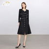 AD财阀千金重工小香风套装裙女冬季气质黑色短外套粗花呢连衣裙 商品缩略图0