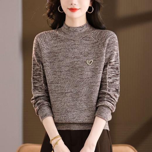 CC2025年秋冬半高领彩点针织毛衣女爱心装饰复古杂色保暖内搭打底衫 商品图3