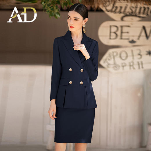 AD高端职业装气质女神范职场套装双排扣干练西服播音艺考服装套裙 商品图0