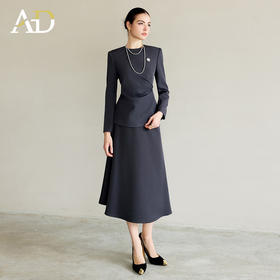 AD灰色西服套装气质女神范高端名媛西装两件套上流社会职业装伞裙
