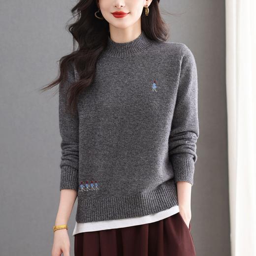 CC2025年秋冬新款优雅时尚半高领针织衫女刺绣显瘦气质百搭打底上衣 商品图2