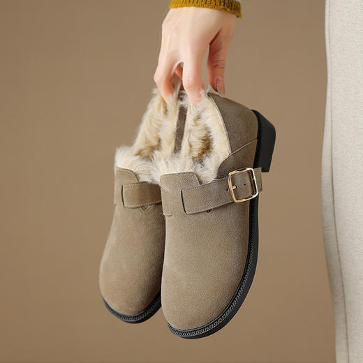 【预售5天】秋冬季新款简约加绒保暖勃肯鞋超轻超软皮带扣平底毛毛靴NJMK&K813M-1 商品图3