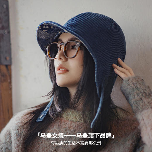 马登复古灯芯绒加厚防风防寒保暖飞行员一体护耳雷锋帽子女士秋冬 商品图4
