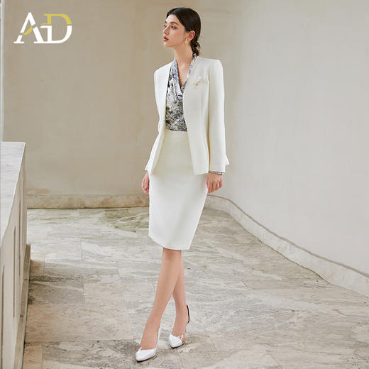 AD白色职业西装套装裙女无领西服外套通勤职业公务员面试正装 商品图2