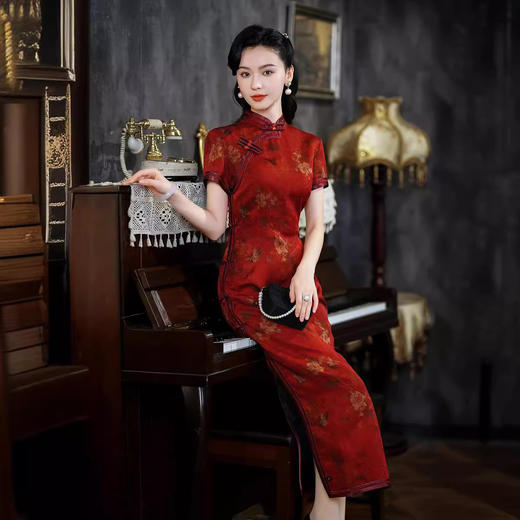 B1416真丝旗袍长款2025季新款改良桑蚕丝复古时尚少女中国风连衣裙 商品图0