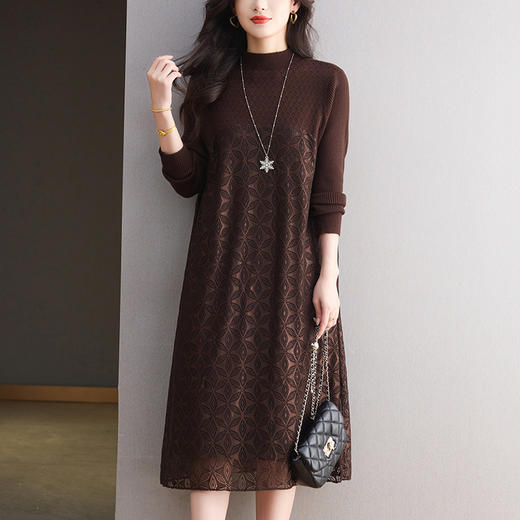 CC网纱拼接连衣裙过膝轻奢高级感针织长裙冬季新款气质显瘦裙子内搭 商品图1