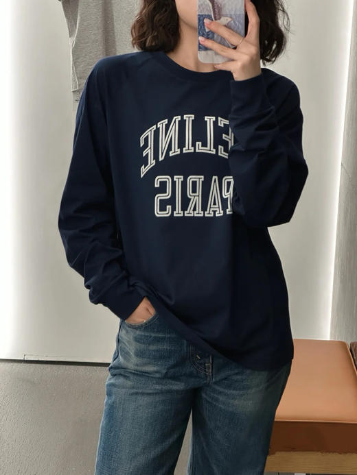 赛琳 25秋冬新款 字母植绒蓝色卫衣（TM） 商品图6