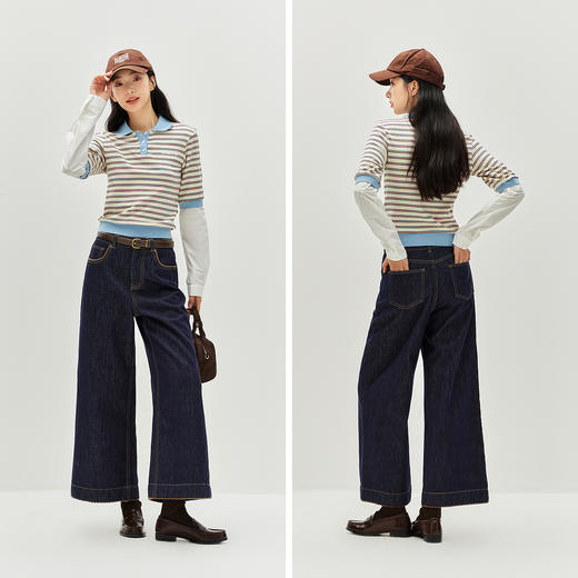 森马牛仔裤女冬花边宽松长裤加绒2025新款甜酷百搭个性显瘦阔腿裤 商品图4