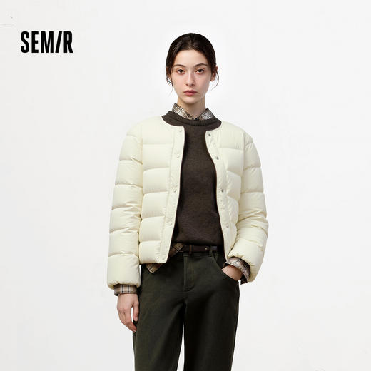 森马羽绒服女冬季轻薄90绒子花苞设计感2025新款叠穿宽松撞色上衣 商品图1