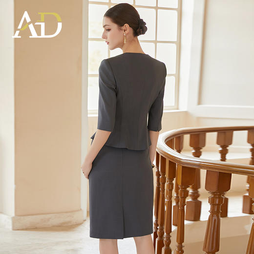 AD奢华大气名媛范西装套装女深灰色通勤职业装盐系轻熟两件套装裙 商品图4