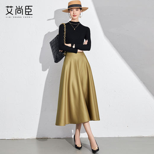 赫本风伞裙a字半身裙中长款高腰垂坠感法式通勤女装高级感气质 商品图3