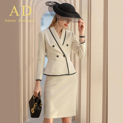 AD高端名媛职业套装女小香风套裙职业装气质女神范毛呢西装工作服 商品图3