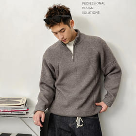 徐太浪【缉明线 半拉链】灰色立领毛衣男秋冬休闲套头针织衫上衣