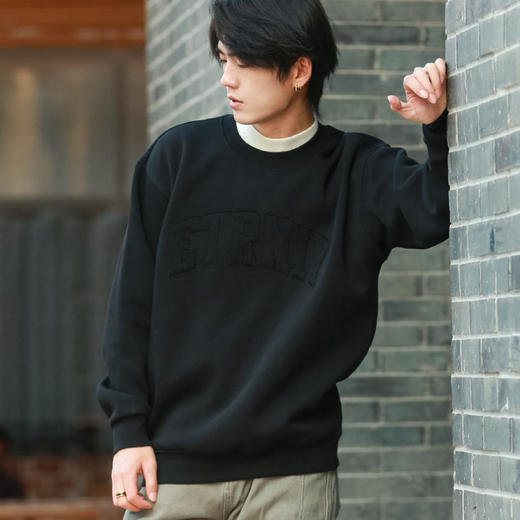 DRONKOO 2025 圆领胸前同色贴布贴大字母复合绒微阔厚卫衣 商品图1