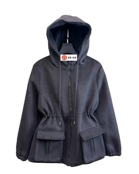 女款连帽收腰毛呢冲锋衣外套he010