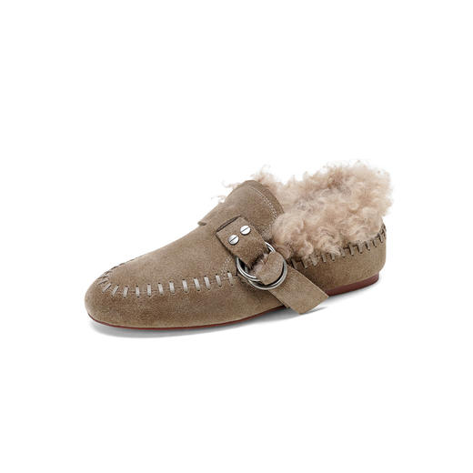 Westory2025年冬季牛绒面平底鞋口卷羊毛内里加绒休闲保暖毛毛单鞋W25DM86381 商品图11