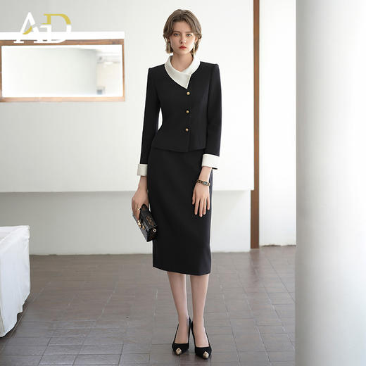 AD韩系高级感穿搭套装女秋季时尚两件套御姐范黑色醋酸长袖外套 商品图1