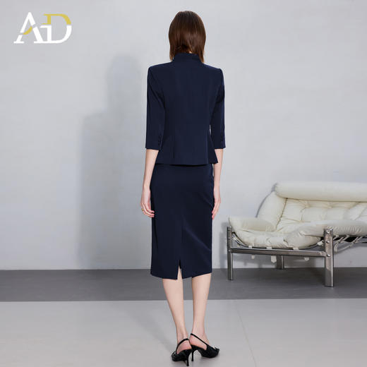 AD职场女装套装2025新款藏青色无领西装套装高级感职业装两件套裙 商品图4