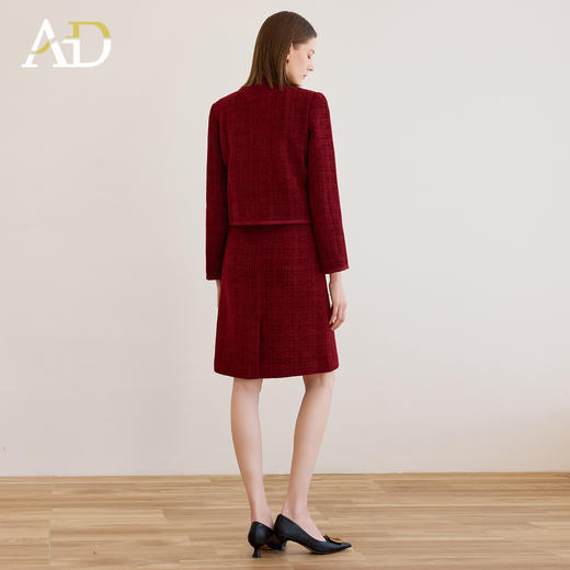 AD法式肌理感红色小香风套装裙女秋冬时尚金属扣气质名媛外套约会 商品图4