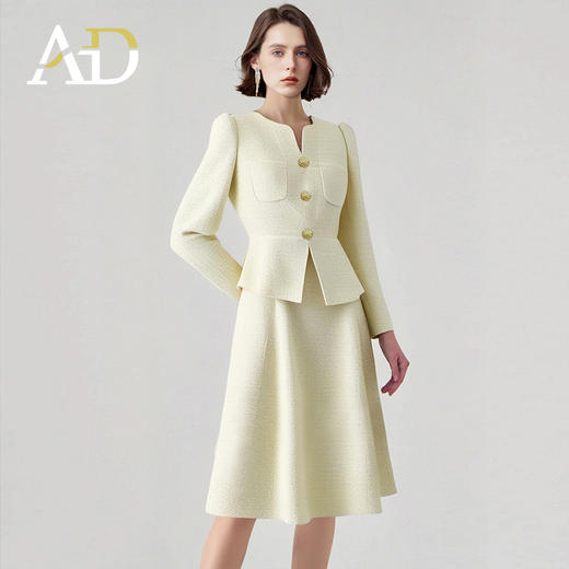 AD高级感小V领西装套装裙女2024新款短外套收腰西服裙子两件套秋 商品图3