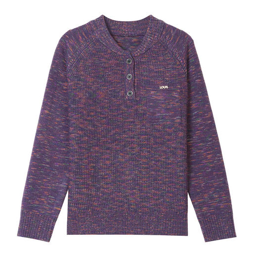 CC复古亮丝酒红色半开领针织衫女秋冬季小标装饰单排扣修身内搭毛衣 商品图4