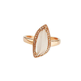 【天然正品】A货翡翠AU750玫瑰金镶钻镶天然细腻白色高冰种木那雪花棉柳叶（金枝玉叶）翡翠戒指13号（戒圈可改）女士280925TJ15