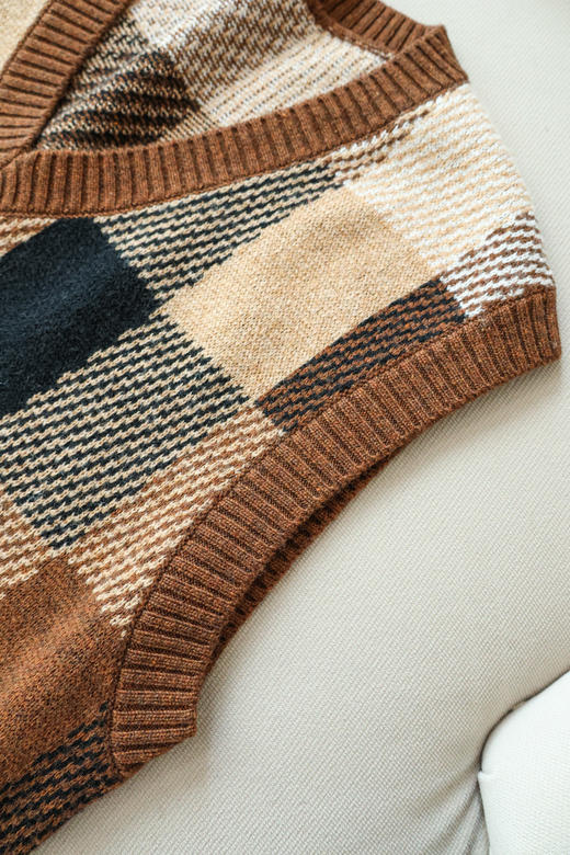 栗咖格调|美拉德撞色格纹马甲 商品图6