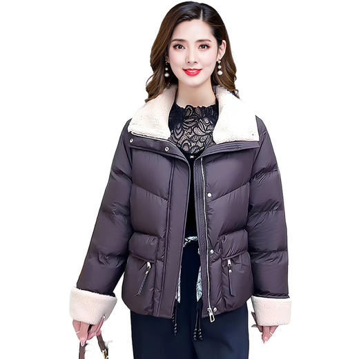 QYM 25DS838-Y小个子短款宽松保暖羽绒服毛领毛袖口休闲白鸭绒外套 商品图4