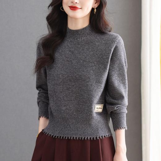 CC2025秋冬新款半高领花纱针织衫女复古下摆波浪边显瘦百搭打底上衣 商品图1