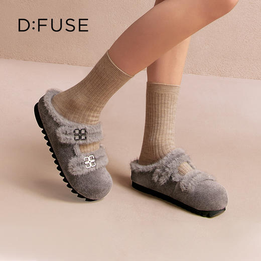 Dfuse迪芙斯2025秋季新款轻便外穿包头凉拖双条带毛毛勃肯鞋女DFD4110007 商品图3