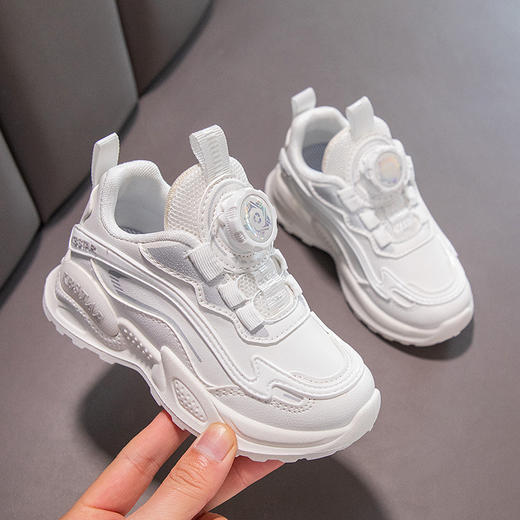 【活力时尚，肆意出行】女童鞋子 春秋新款旋钮男童运动鞋 薄网透气 中大童小白鞋 小童鞋。hb 商品图4