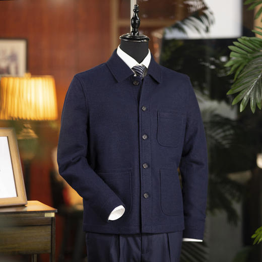 新款男士羊毛混纺海军蓝钓鱼夹克 商品图1
