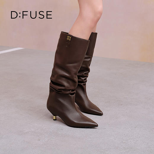 Dfuse迪芙斯2025冬季新款及膝冬长靴甜酷机车靴增高显瘦堆堆靴女靴DFD4117016 商品图3