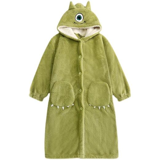 【加绒卡通保暖❗️萌趣大眼仔睡袍】大码网红热款🔥加绒加厚，如云朵般细腻，温暖加倍！卡通时尚睡衣女，冬季长款长袖套装可外穿L 商品图4