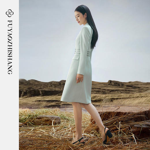 FUYAO扶摇 高端盘扣醋酸连衣裙女气质新中式国风西装裙设计师款 商品图3