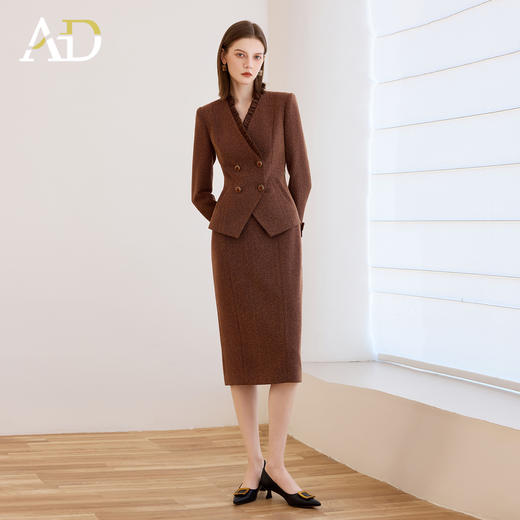 AD优雅时尚小香风毛呢套装系带2025秋冬高级感气质通勤职业装正装 商品图2
