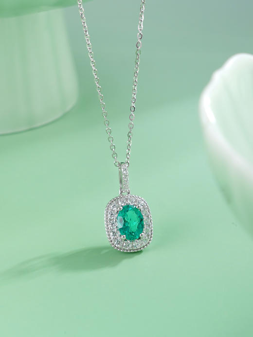 子佩集【碧悦心晴】S925银套链【PM2248-XF】培育宝石祖母绿大椭圆2510 商品图6