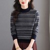 CC优雅时尚半高领条纹针织衫女秋冬新款修身显瘦撞色毛衣百搭打底衫 商品缩略图0