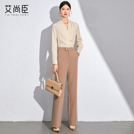 艾尚臣白色V领衬衫2024新款女轻奢高级感女装长袖职业面试正装女 商品图4