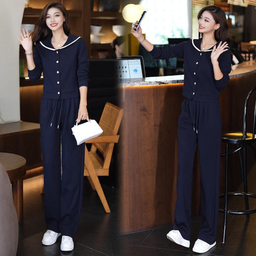 YM 8133时尚休闲运动套装翻领卫衣阔腿裤两件套洋气显瘦 商品图3