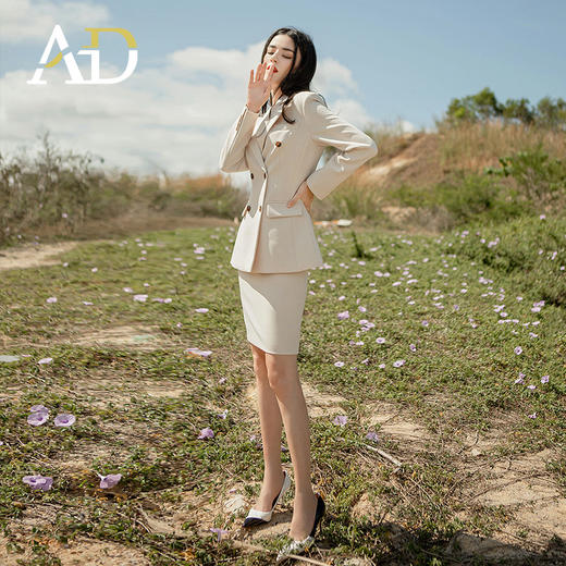 AD职业西装套装女秋冬款加厚西服外套时尚名媛通勤时装气质两件套 商品图1