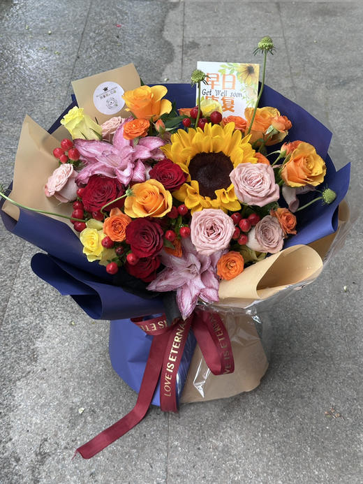 橙红色插花泥花束 商品图1